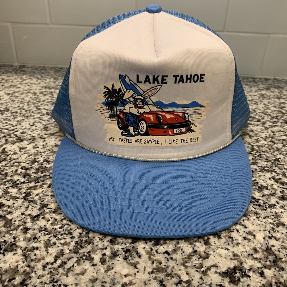 Vintage Lake Tahoe Hat Cap Snap Back Blue Trucker One Size Mens CAPTAL Bunny